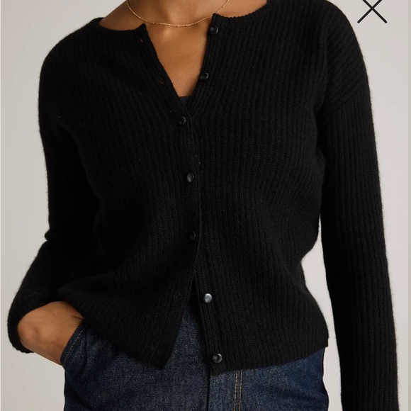 NWOT / Quince Yak Soft Rib Crew Cardigan in Black - Picture 6 of 7
